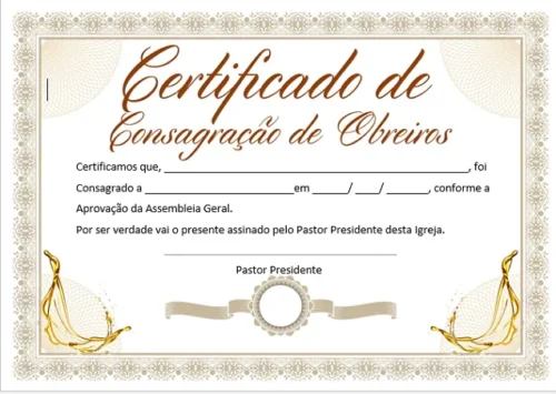 Certificado para consagração de obreiros
