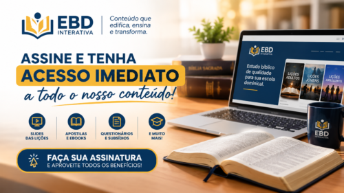 Encontre slides editáveis, subsídios bíblicos, dinâmicas, livros e recursos para tornar sua Escola Bíblica Dominical ainda mais organizada, criativa e edificante.

